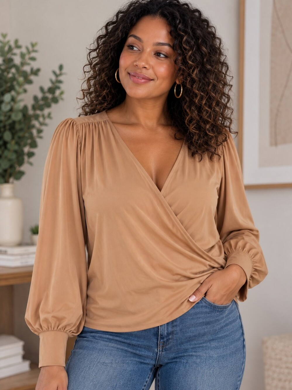 21 Saints Faux‎ Satin Wrap Top
